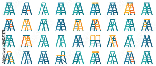 Colorful ladders isolated on white geometric stairways.