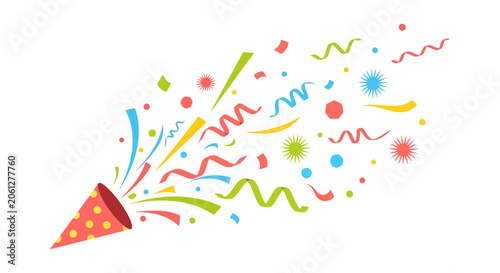 Konstfotografi Colorful Party Popper Bursting with Confetti and Streamers.