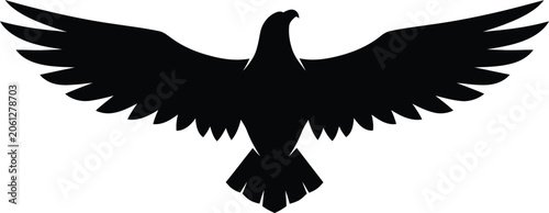Majestic Flying Eagle Silhouette Icon, Black Hawk or Falcon Vector Graphic with Wings Spread, Bird of Prey Symbol, Isolated Minimalist Design for Logos, Web Design, and Creative Projects.