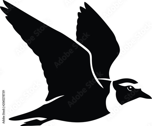 Flying Lapwing Silhouette Icon, Black Plover Bird Vector Graphic in Flight, Northern Lapwing Symbol, Isolated Minimalist Nature Design for Logos, Web Design, and Creative Artistic Projects.
