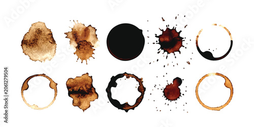 Set of coffee and tea stains splashes and drink rings collection