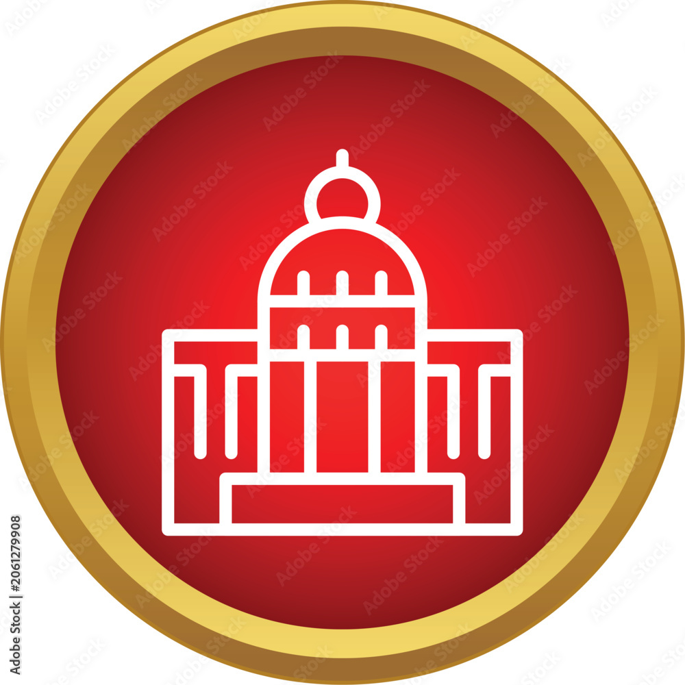 Naklejka premium Capitol building icon in a red circle with a golden border representing government