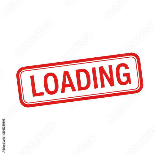 Vibrant red loading stamp with bold white text