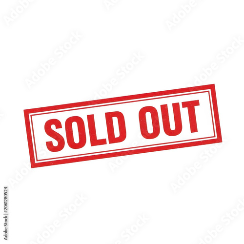 Bold red sold out stamp with a striking design