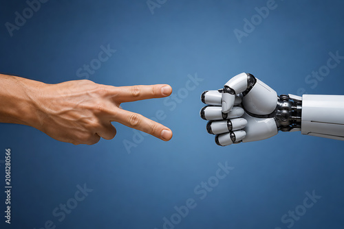 Human vs AI rock paper scissors – artificial intelligence defeats humanity concept