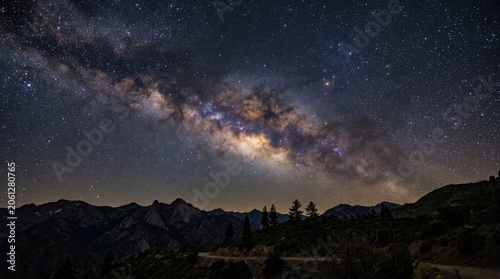 Stunning Milky Way Galaxy Over Majestic Mountain Landscape at Night