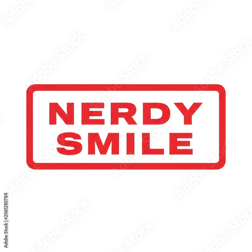 Vibrant red stamp with bold white text reading nerdy smile