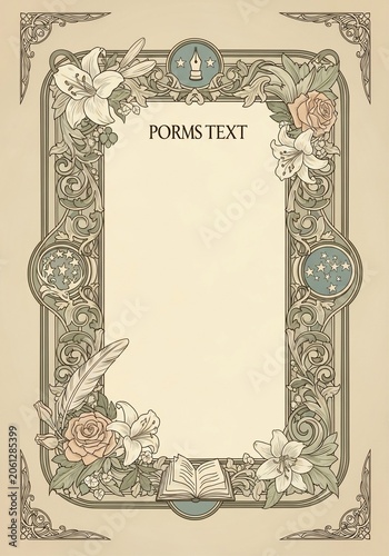 Floral Vignette: Art Nouveau Embrace of Nature's Verse