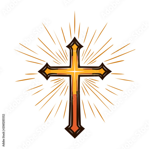 Stylized Christian Cross with Radiant Rays