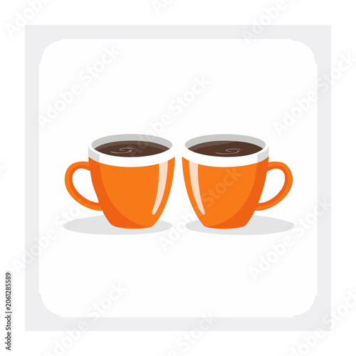 Two Orange Coffee Cups with Steam