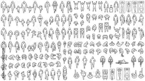 Architectural Collection of Diverse People Silhouettes in Top Down Plan View for Design Layouts
