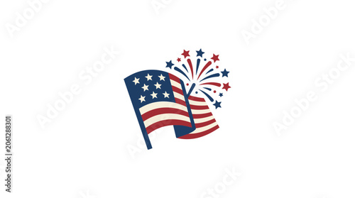 American Flag with Fireworks Display.