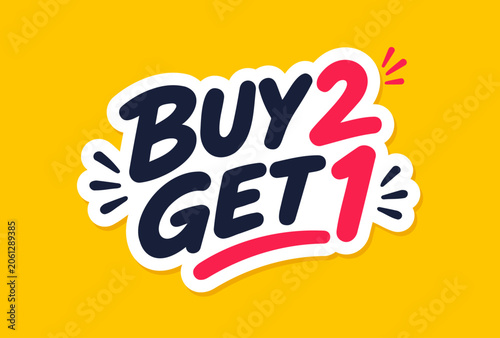 Buy 2 Get 1 Free Promotional Sticker – Sales Offer Typography Design