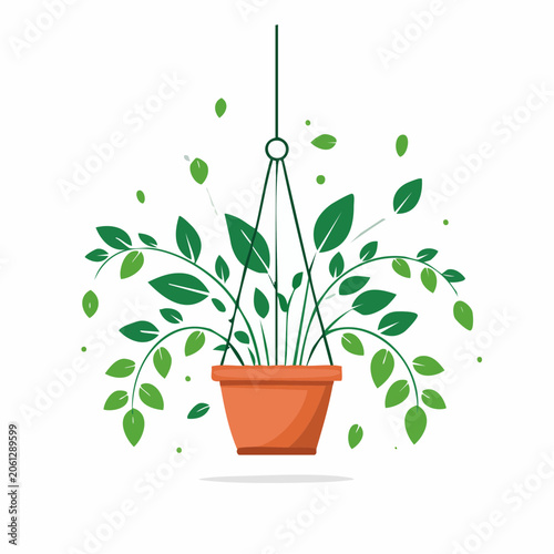 Hanging Potted Plant with Green Leaves