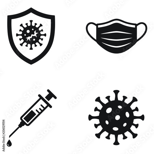 Medical icons in silhouette showing protection against virus during healthcare campaign vector graphic