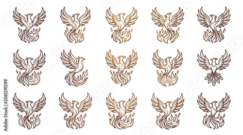 Obraz na plátně Mythical Phoenix Bird Emblem Collection Set.