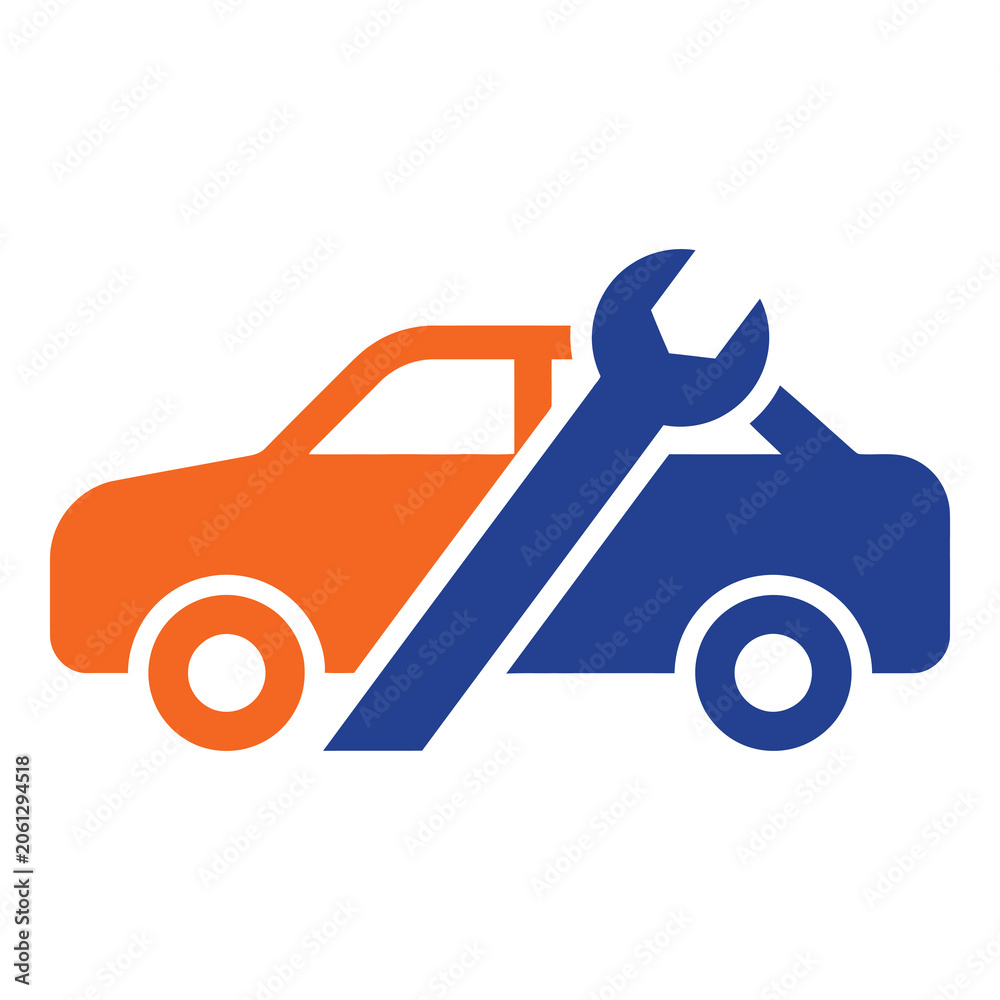 Naklejka premium Cartowingservicelogowithwrenchandvehicleicons icon