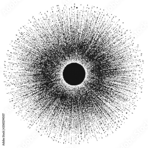 Geometric Dot Starburst with Vintage Bitmap Texture and Radial Light Rays