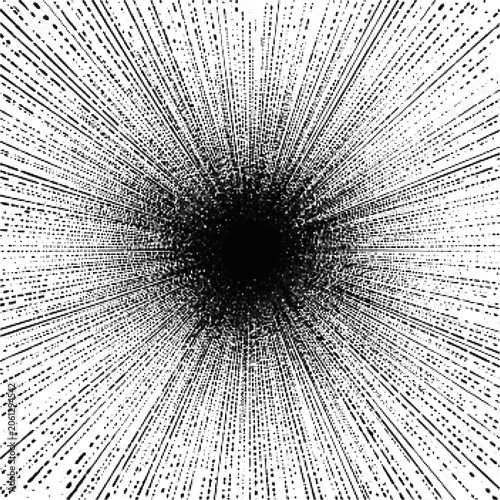 Dotted Sunburst Background Element with Grainy Halftone Rays and Print Texture