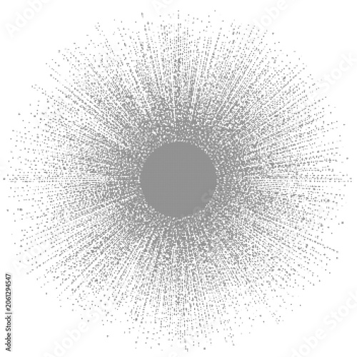 Geometric Starburst Shape with Dotted Halftone Rays and Retro Print Appearance