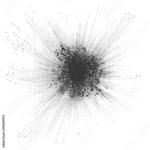 Retro Halftone Explosion Shape with Radial Dot Pattern and Comic Flare Effect