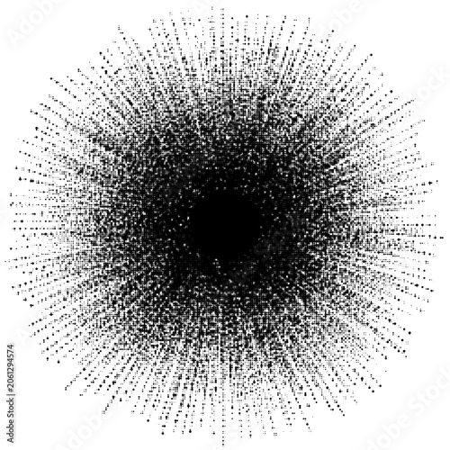 Halftone Dot Burst with Geometric Rays and Abstract Retro Explosion Design