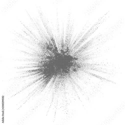 Abstract Bitmap Starburst with Halftone Dots and Geometric Sunbeam Effect