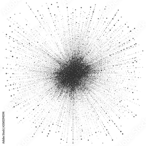 Retro Geometric Burst Shape with Dot Gradient Rays and Grainy Texture Overlay