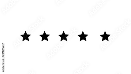 5 Star Rating animation.Animated of 5 stars rating. Motion graphics of review concept .Five star rating icon animated video, animation video isolated on alpha white background.