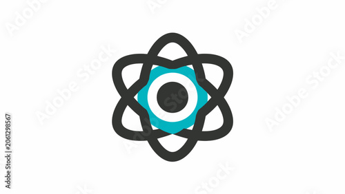 Принти на полотні Black and teal atomic orbital icon for technology.