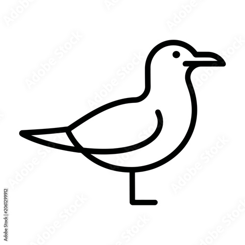 Simple seagull bird outline vector icon for coastal travel and nature wildlife branding