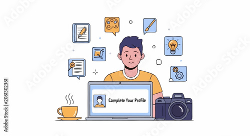 Man Working on Laptop Computer.