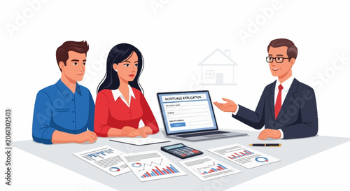 Business people discussing on laptop computer.