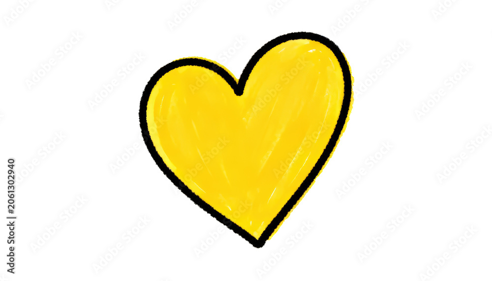 Fototapeta premium Yellow Heart Doodle Illustration Isolated on White Background