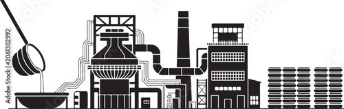 Tableau sur toile Industrial metallurgical plant with blast furnace metal pipes and smokestack producing molten iron in heavy manufacturing facility