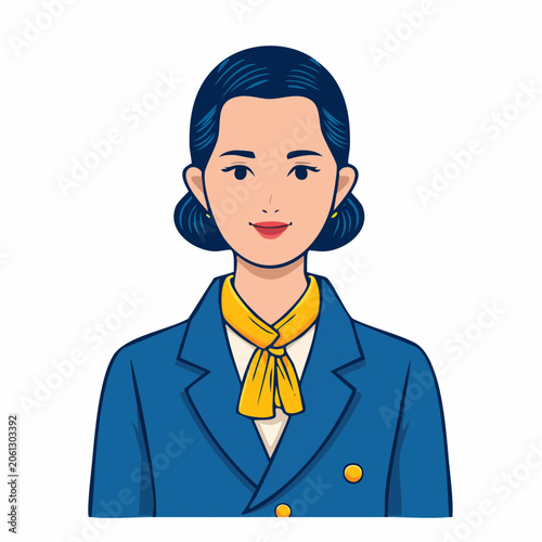 Illustration of a Woman in a Blue Suit and Yellow Scarf