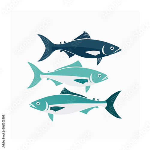 Three flat design sharks swimming