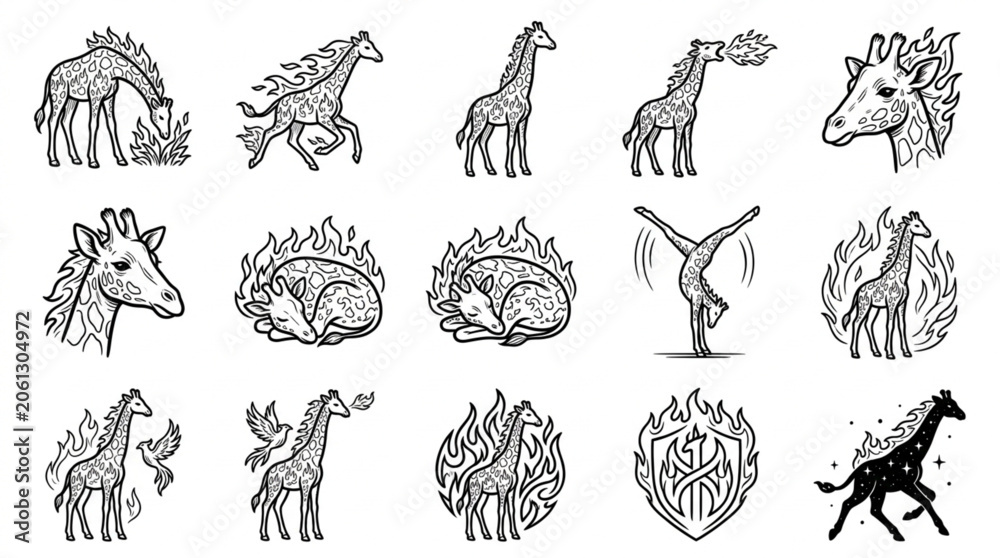 Obraz premium Collection of Hand Drawn Giraffe Illustrations in Various Poses.