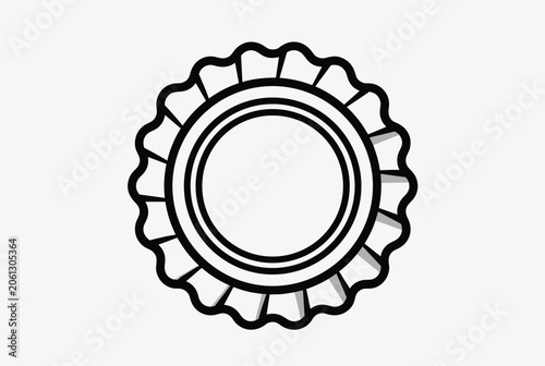 Simple line art illustration of a metal bottle cap viewed from above with a wavy edge on a clean off white background.
