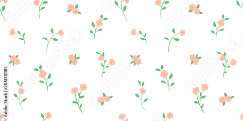 Small seamless blossom watercolor pattern with vintage floral motifs, flat flowers bouquets on white background