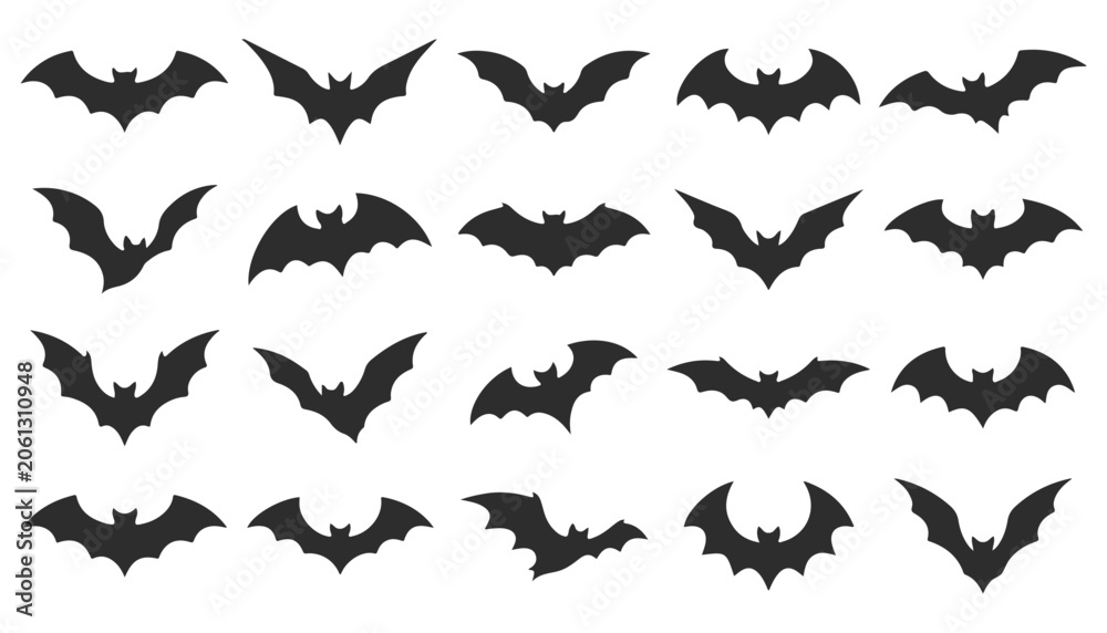 Fototapeta premium halloween flying bat silhouettes collection vector illustration