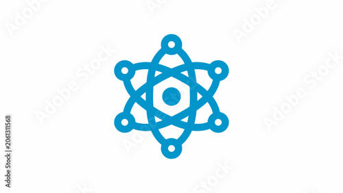 Blue hexagonal atom molecular icon with central core.