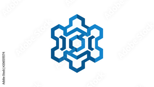 Blue hexagonal geometric snowflake circuit logo.