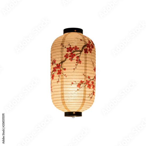 Traditional Japanese Paper Lantern with Floral Cherry Blossom Print