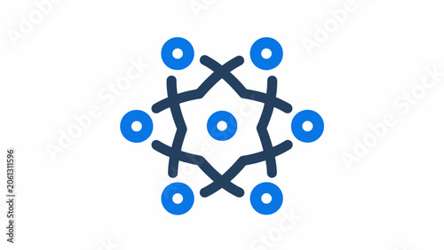 Blue hexagonal network node geometric logo symbol.