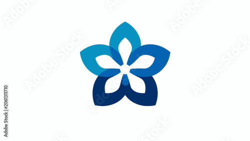 Blue layered floral star logo identity symbol.