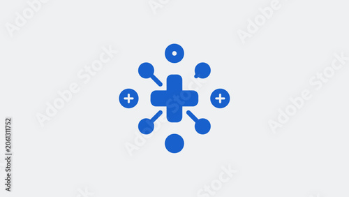 Blue networked medical nodes forming a digital connection symbol.