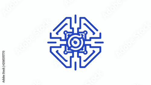Blue octagonal shield circuit logo icon