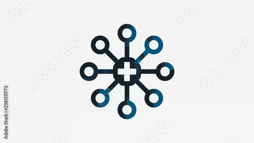 Blue network node medical cross symbol