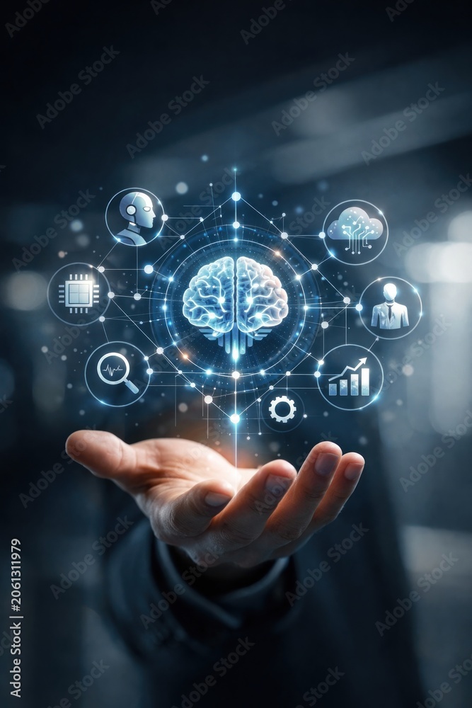 Fototapeta premium Futuristic brain technology digital interface.